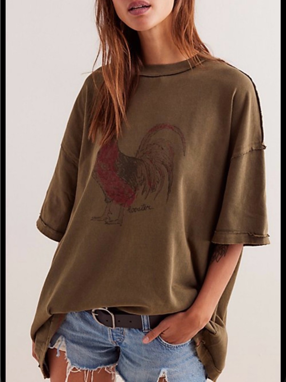 We The Free Farm Friends Olive Short-Sleeve Rooster Graphic Tee